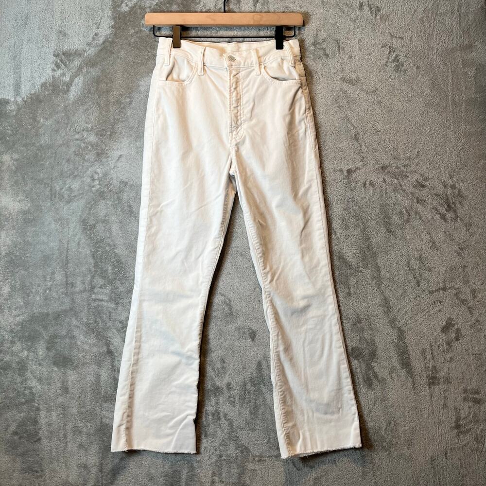 Mother The Hustler Ankle Fray Cream White Corduroy Ribbed Jeans Size 25